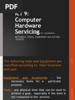 Computer Hardware Servicing: Materials, Tools, Equipment and Testing Devices