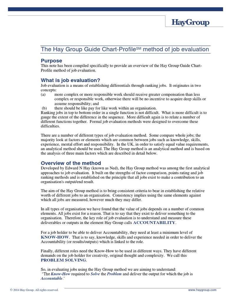 The Hay Group Guide Chart-Profile Method of Job Evaluation: Purpose ...
