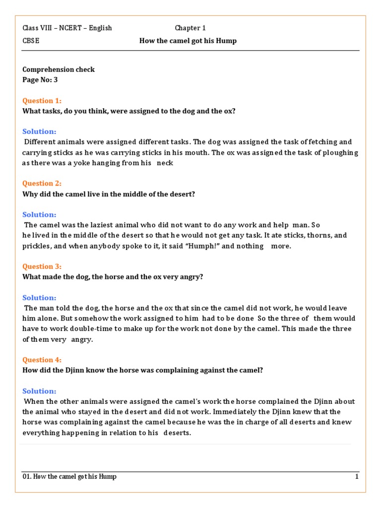 Class 8 English Ncert Solutions | PDF | Camel | Tsunami