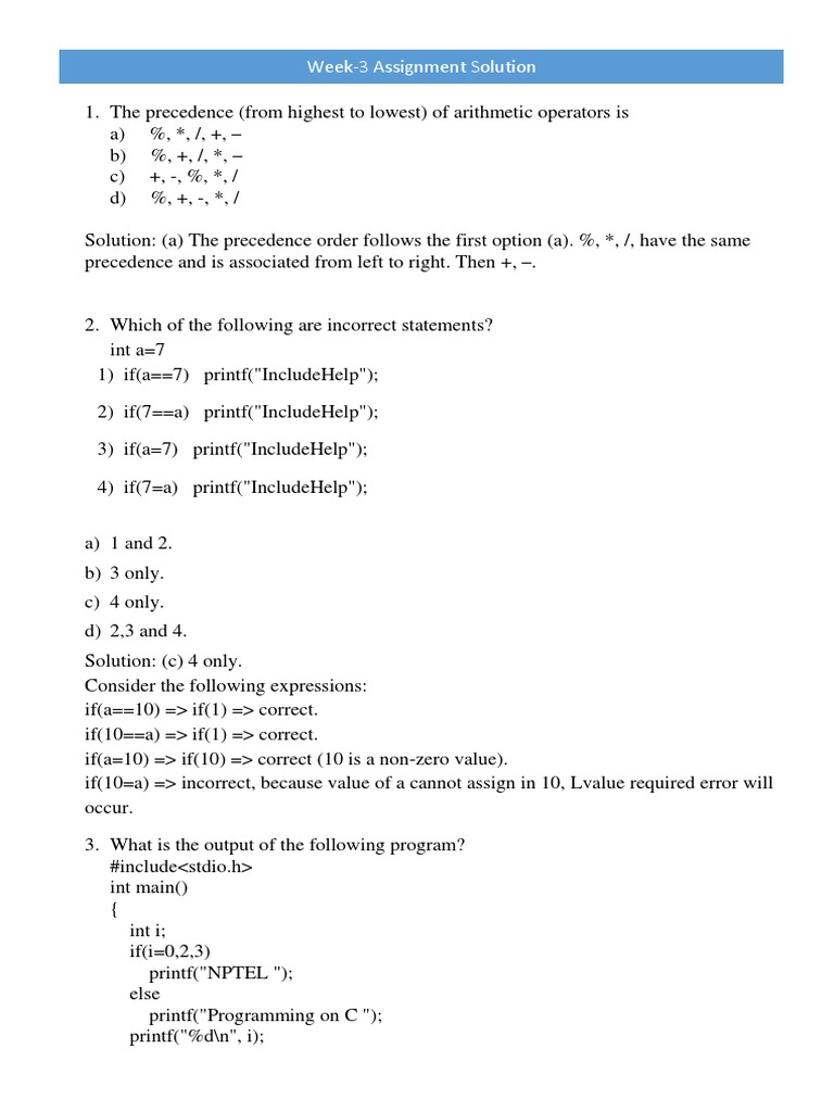 C Programming Week 3 Assignment Solutions | PDF | Theoretical Computer ...