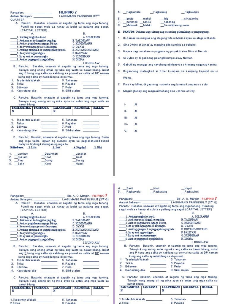 Lagumang Pagsusulit 2ND Quarter | PDF