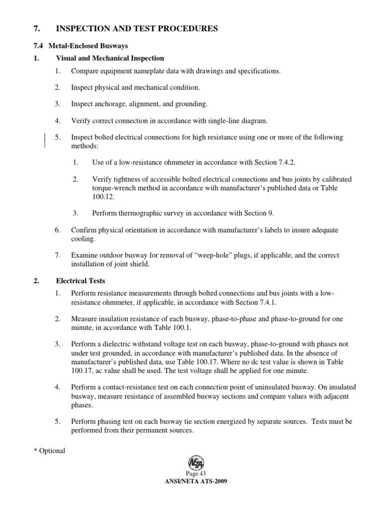NETA ATS-2009 Metal Busway Testing Guide | PDF | Electrical Connector ...