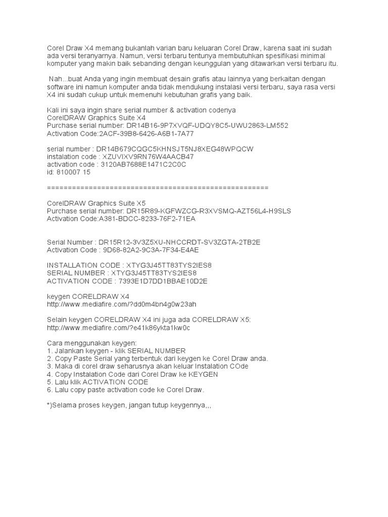 Aktivasi dan Serial Corel Draw X4 | PDF