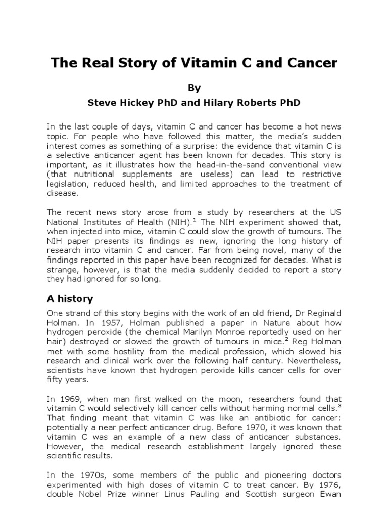 Vitamin C and Cancer The Real Story PDF Vitamin C Cancer