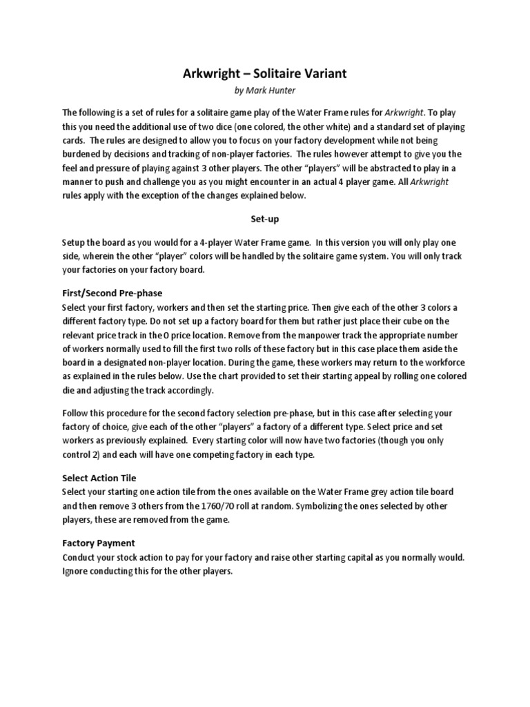 Arkwright Solitaire Variant Set Up Pdf Factory Prices