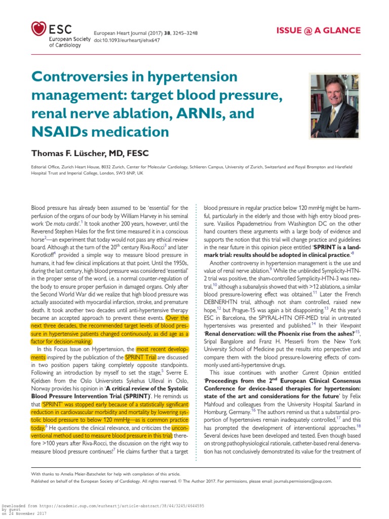 Controversies in Hypertension Management Target Blood Pressure, Renal