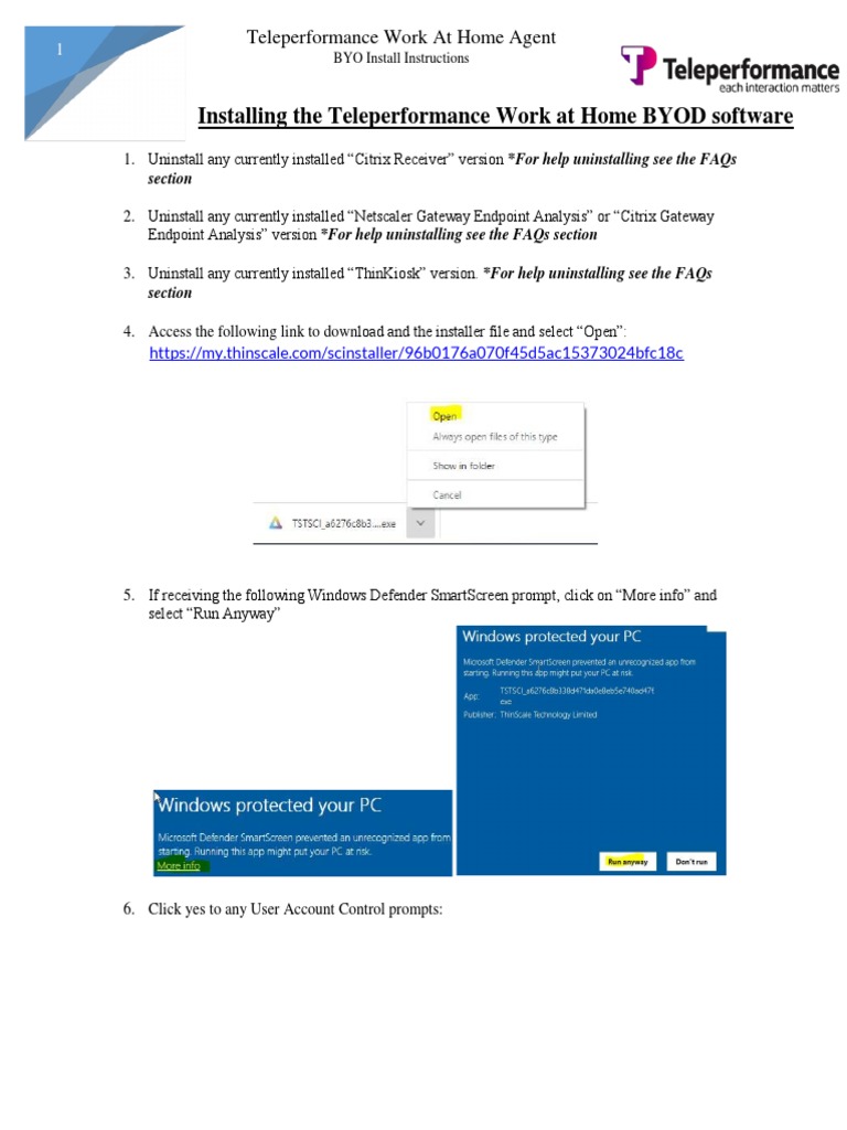 Installing The Teleperformance Work at Home BYOD Software PDF