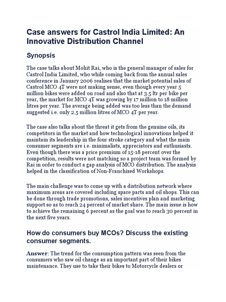 Castrol MCO 4T Distribution Strategy Analysis | PDF