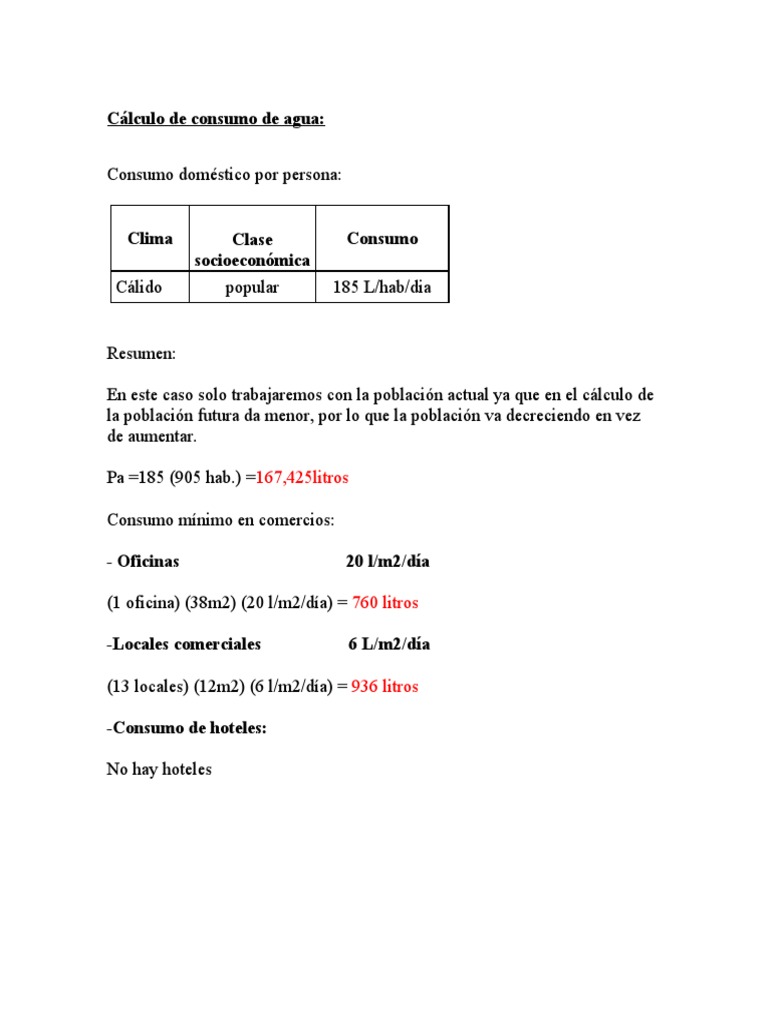 Cálculo de Consumo de Agua | PDF