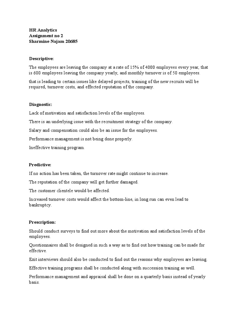 Hr Analytics Assignment No 2 Sharmine Najam 20685 Pdf Business