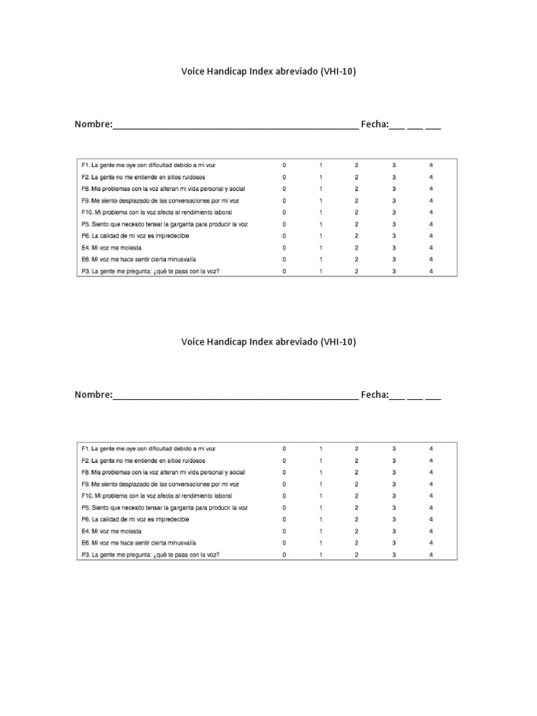 VHI-10: Índice de Discapacidad Vocal | PDF