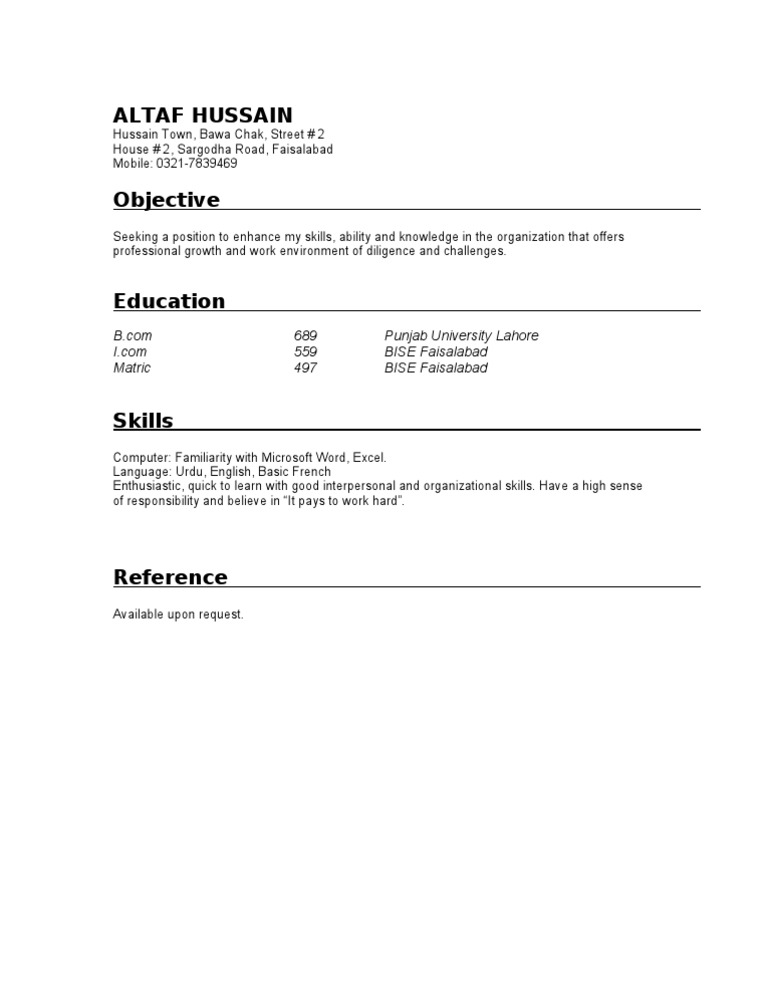 Resume of Altaf Hussain - Faisalabad | PDF | Career & Growth