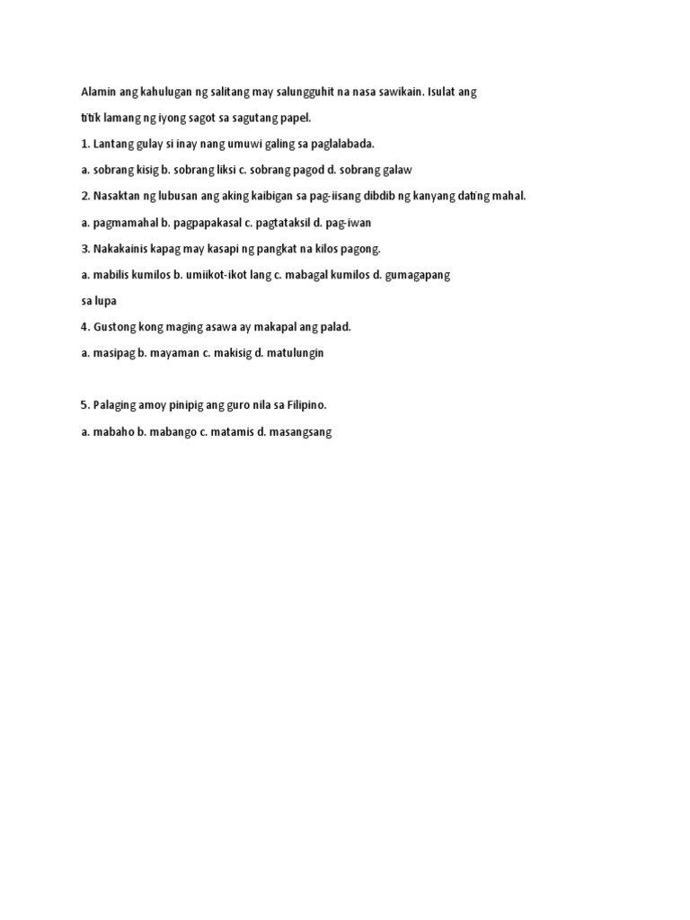 Alamin Ang Kahulugan NG Salitang May Salungguhit Na Nasa Sawikain PDF