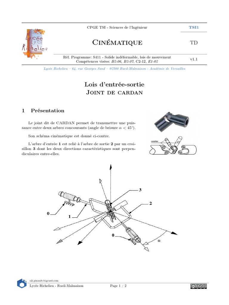 Les) (TD) Joint de Cardan | PDF | Cinématique | Mécanique