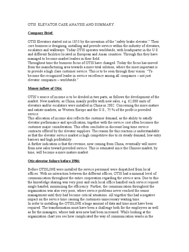 Otis Elevator Case Study Summary | PDF | Logistics | Business Process