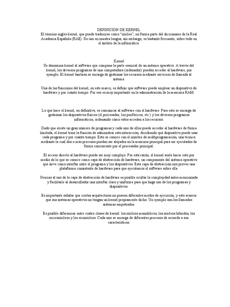 Definición de Kernel | PDF | Kernel (sistema operativo) | Hardware de ...