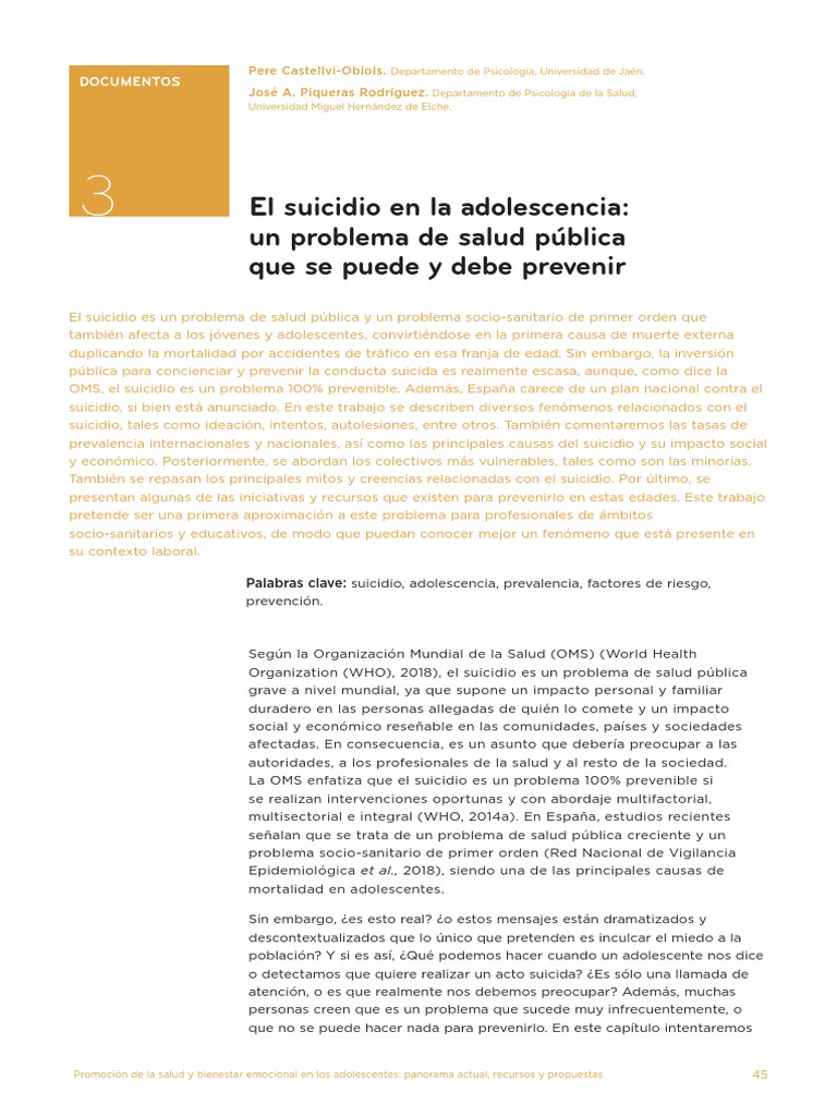 Prevención del suicidio en adolescentes | PDF | Autolesiones | Suicidio