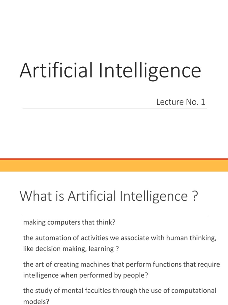 Artificial Intelligence: Lecture No. 1 | PDF | Artificial Intelligence ...