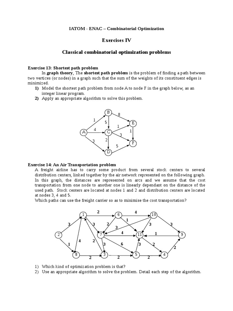 Exercises iv classical combinatorial optimization problems pdf