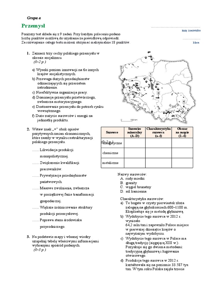 Przemysl W Polsce Sprawdzian Oblicza Geografii 3