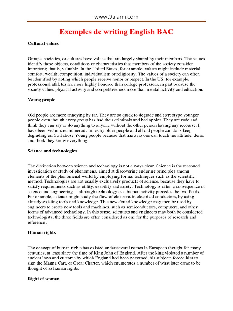 Writing Examples for English BAC | PDF | Citizenship | Human Migration