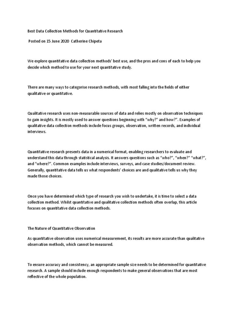 Best Data Collection Methods For Quantitative Research | PDF | Survey ...