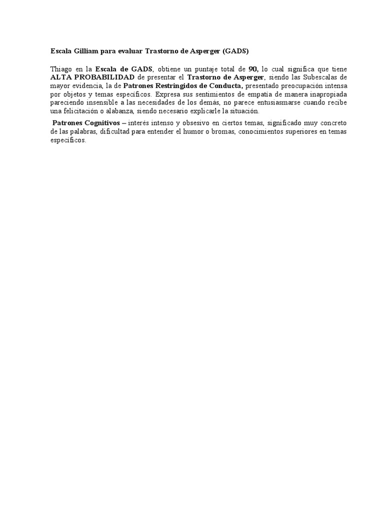 Escala Gilliam para Evaluar Trastorno de Asperger | PDF
