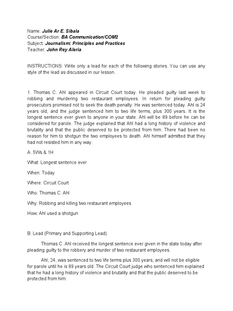 SIBALA Lead Writing Exercise PDF Adventures Of Huckleberry Finn Crime & Violence