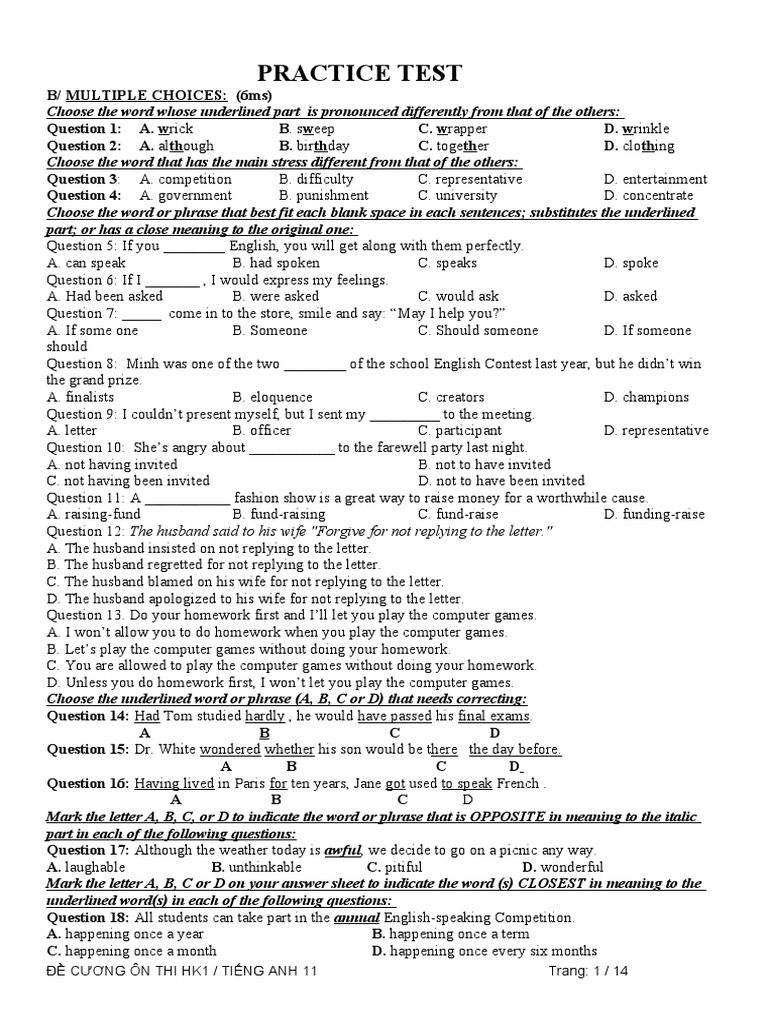 Practice test multiple choice questions | PDF | Sports
