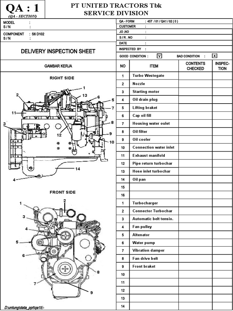 Delivery Inspection Sheet: Checked Inspec-Tion NO Item Gambar Kerja ...