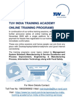 TUV India Training Academy Online Training Calendar Up Till 30th Nov 2020