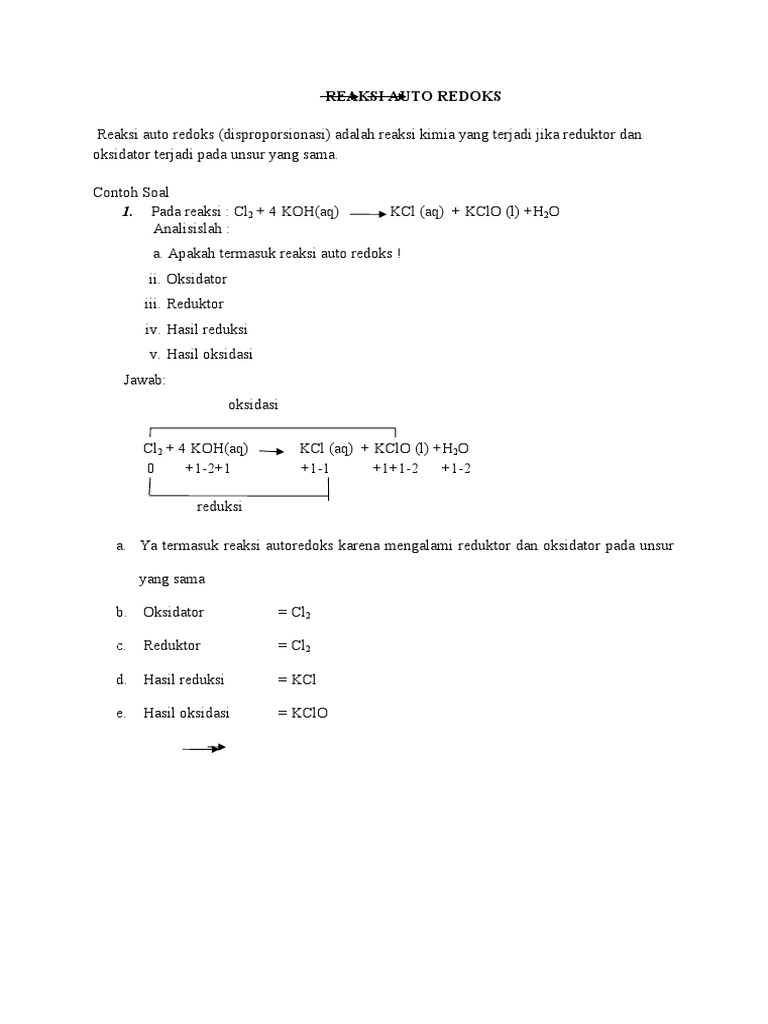 Reaksi Auto Redoks dan Contohnya | PDF | Metode & Bahan Ajar