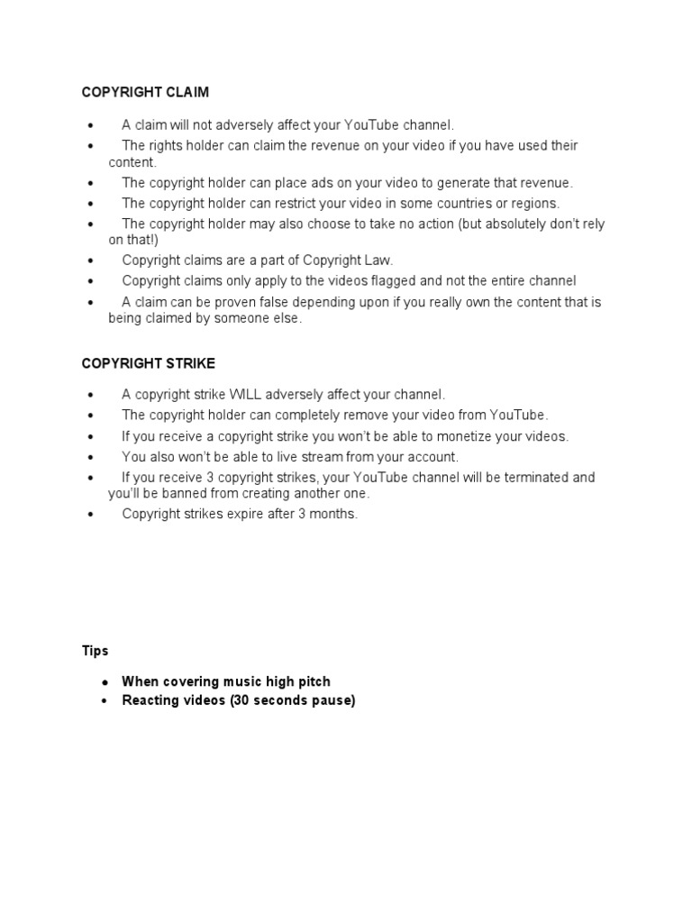 YouTube Copyright Claims vs. Strikes | PDF