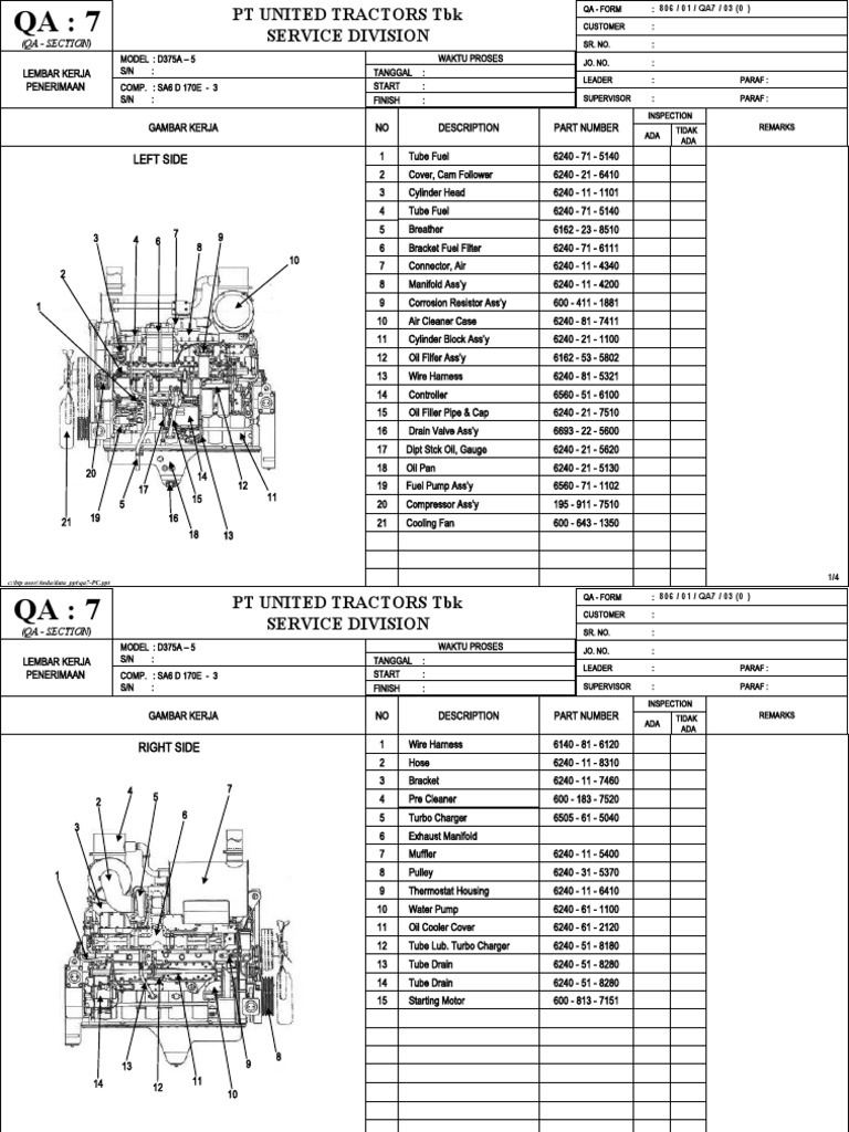 D375A-5 Quality Assurance Inspection | PDF | Belt (Mechanical) | Propulsion