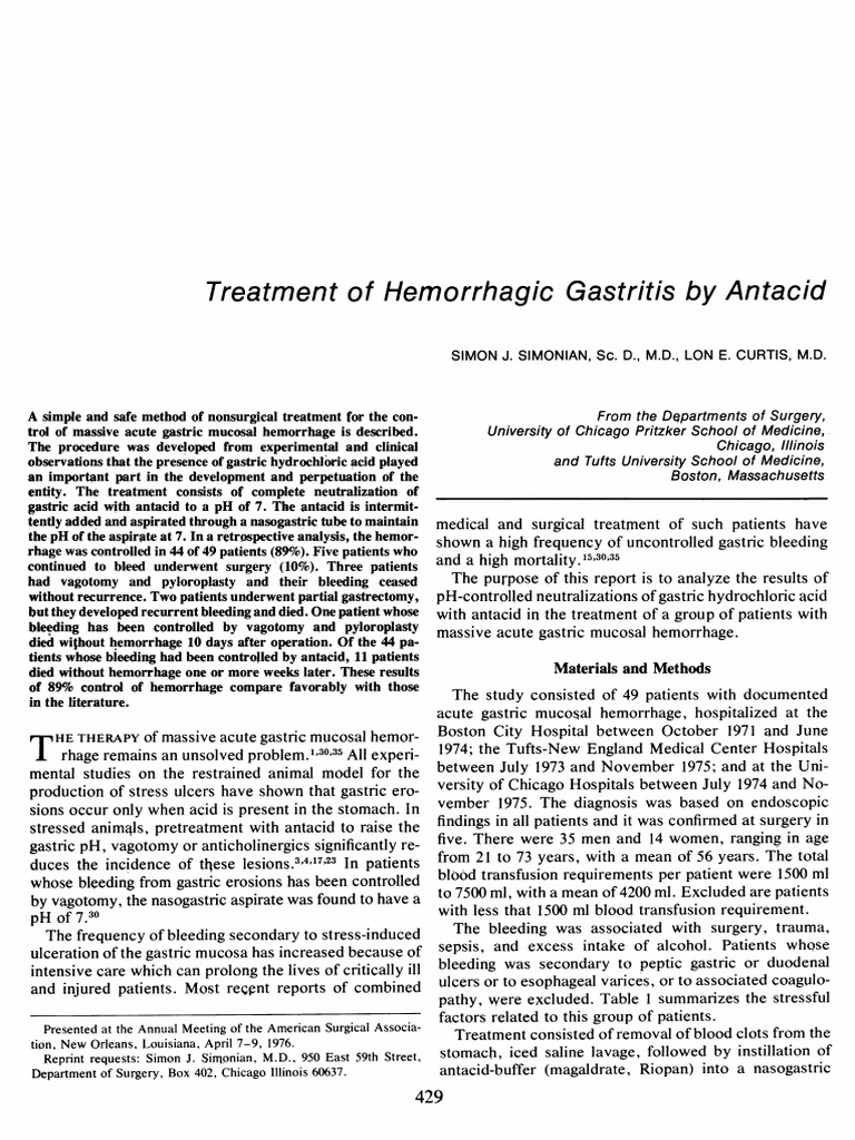 Treatment Antacid of Hemorrhagic Gastritis PDF Stomach