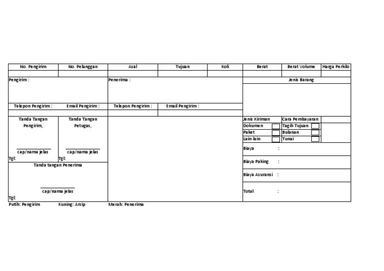 Contoh Format Resi Manual Pengiriman | PDF