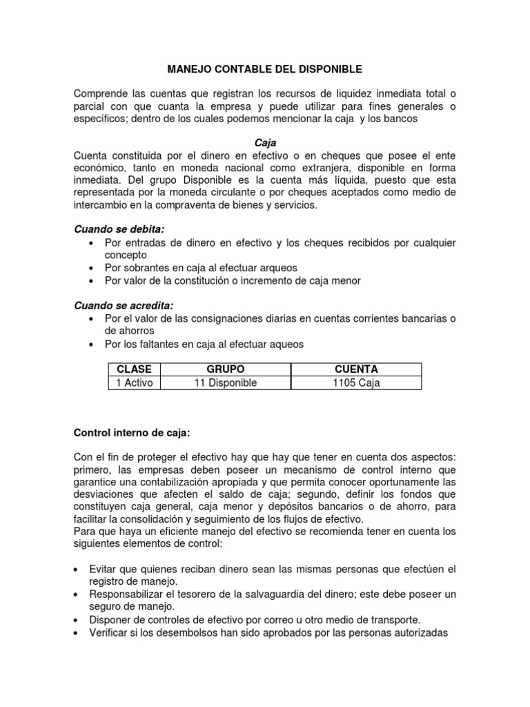 Control de Caja en Manejo Contable | PDF | Efectivo | Bancos