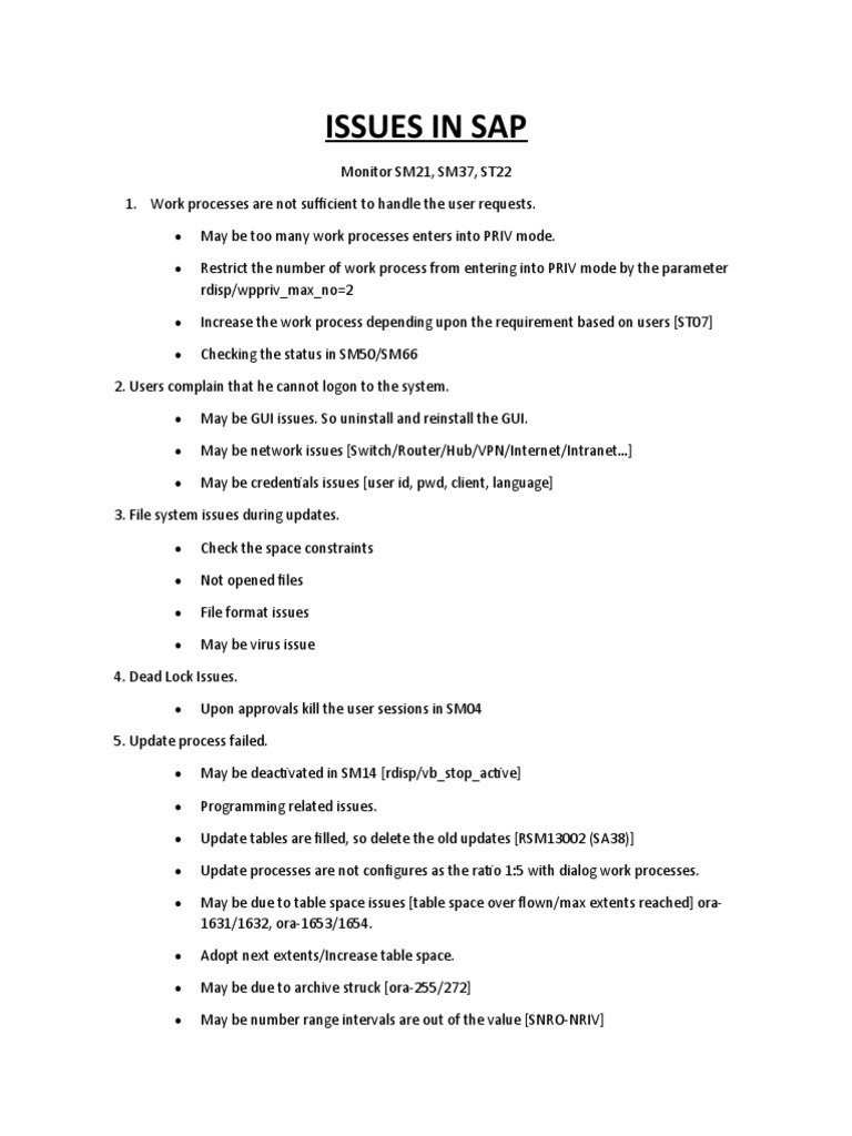 Issues in Sap | PDF | Kernel (Operating System) | File System