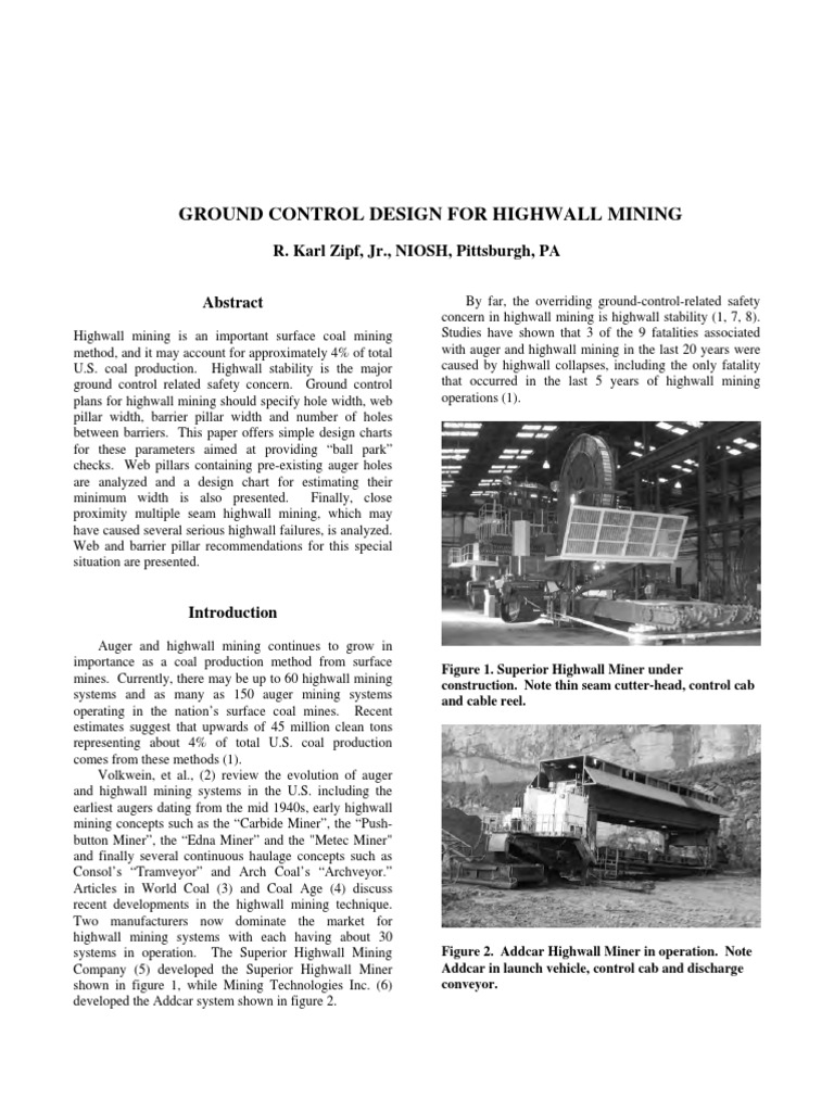 Groung Control. Auger Mining | PDF | Coal Mining | Surface Mining
