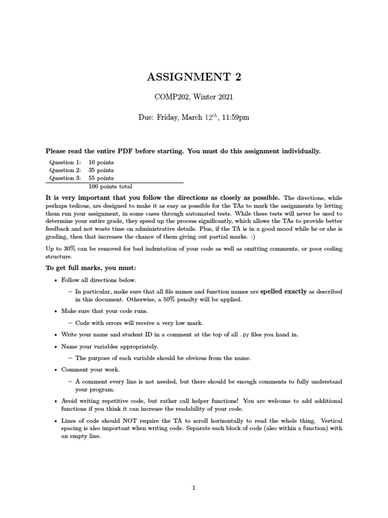COMP202 Winter 2021 Assignment 2 Guide | PDF | Subroutine | Function ...