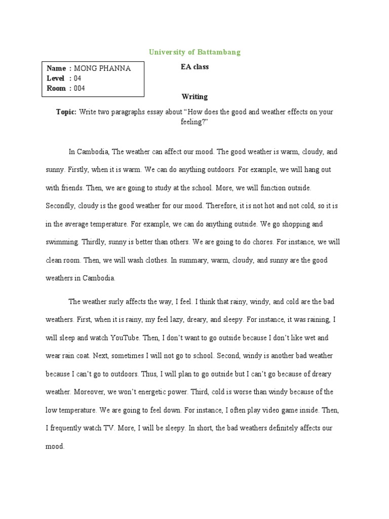 The Effects of Weather on Mood A Two Paragraph Essay on How Warm