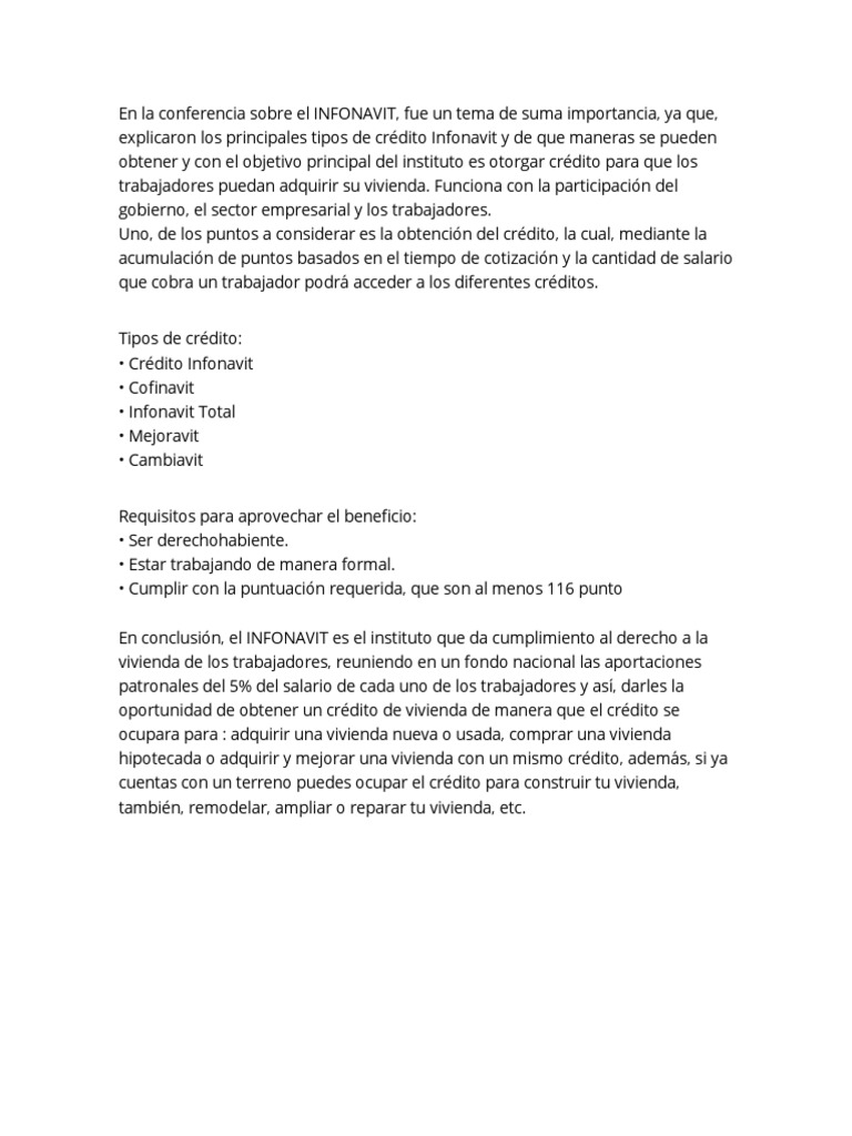 Tipos de Créditos INFONAVIT y Requisitos | PDF | Finanzas y dinero ...