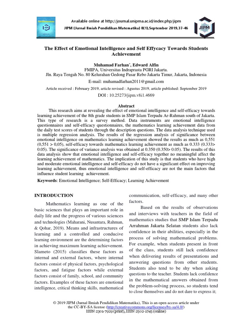 The Effect of Emotional Intelligence and Self Effy | PDF | Linear ...