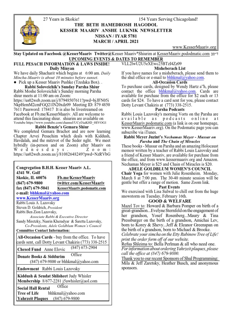 Pesach Newsletter 21 | PDF | Haggadah | Passover