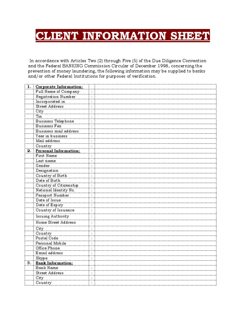 Client Due Diligence Form | PDF | Money Laundering | Signature