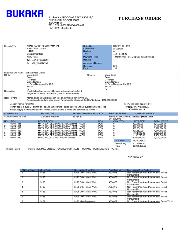 Purchase Order for Mechanical Tools | PDF | Business