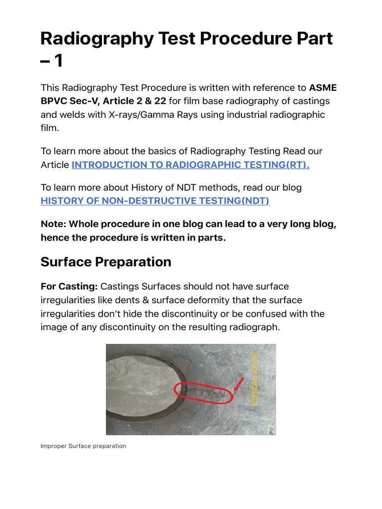 Radiography Test Procedure Part 1 PDF Radiography Fluorescence