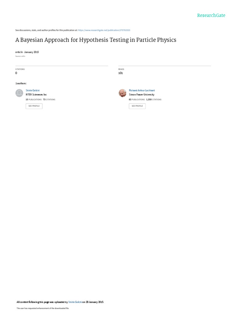 Bayesian Hypothesis Testing in Particle Physics | PDF | Higgs Boson ...