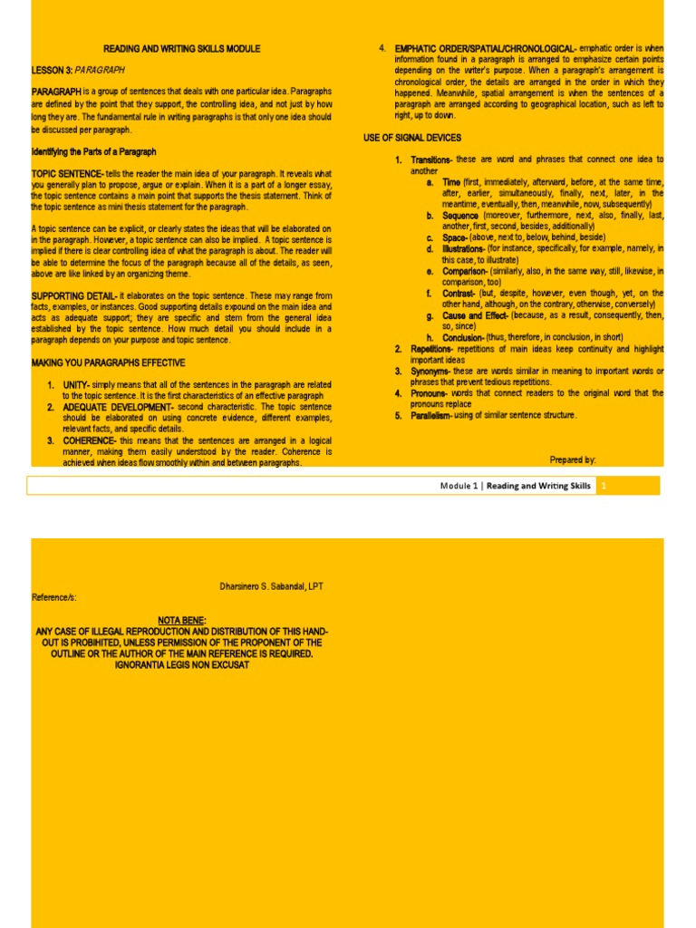 Reading and Writing Skills Module 3 Download Free PDF Paragraph