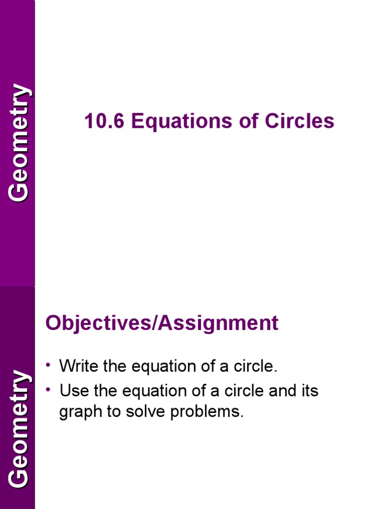 10.6 Equations of Circles | PDF | Circle | Distance